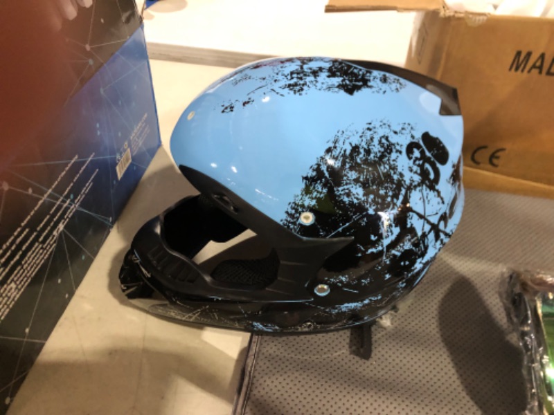 Photo 4 of *looks New* SanQing Motocross Helmet 4Pcs Set (BlackBlue, Large)