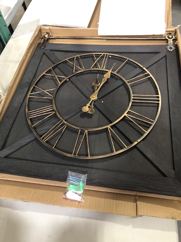 Photo 1 of 1st owned Large Farmhouse Rustic Wall Clock Vintage Aesthetic Square Wood Decorative Clock for Living Room,Bedroom, Kitchen,Farmstead Barn Door Wall Clock