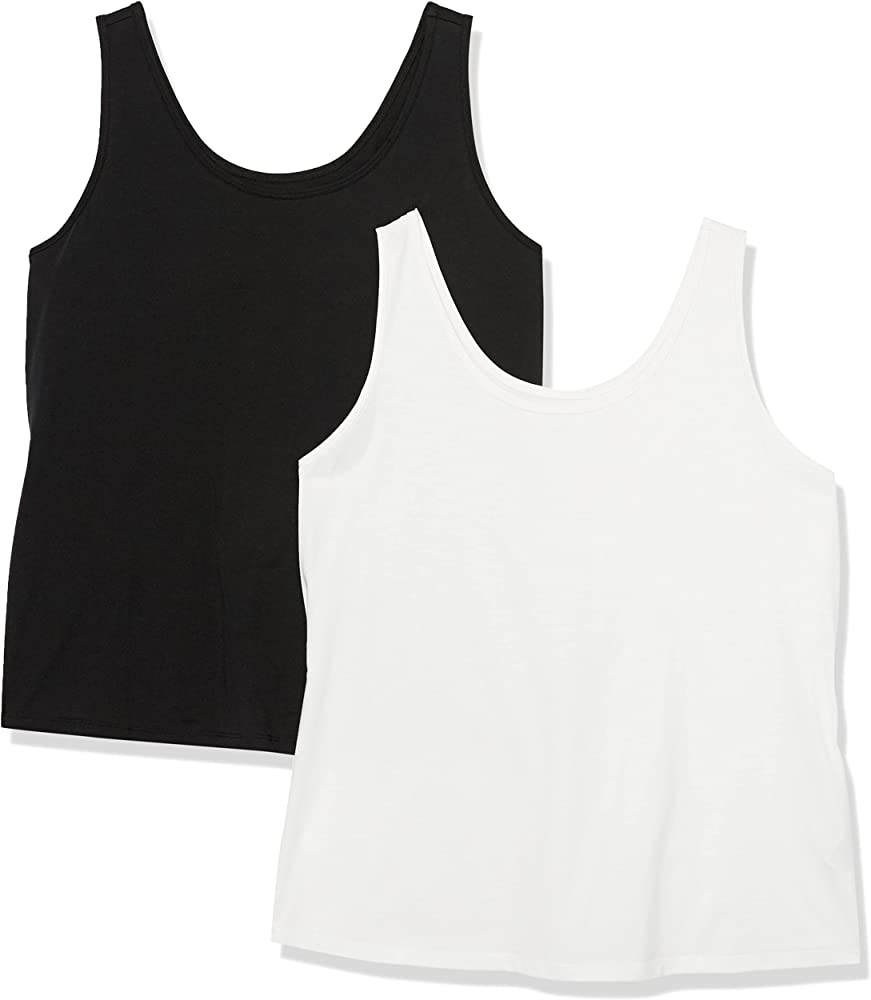Photo 1 of Amazon Essentials Women's 100% Cotton Tank Top (2-Pack, White & Black, Women's Size 3XL)