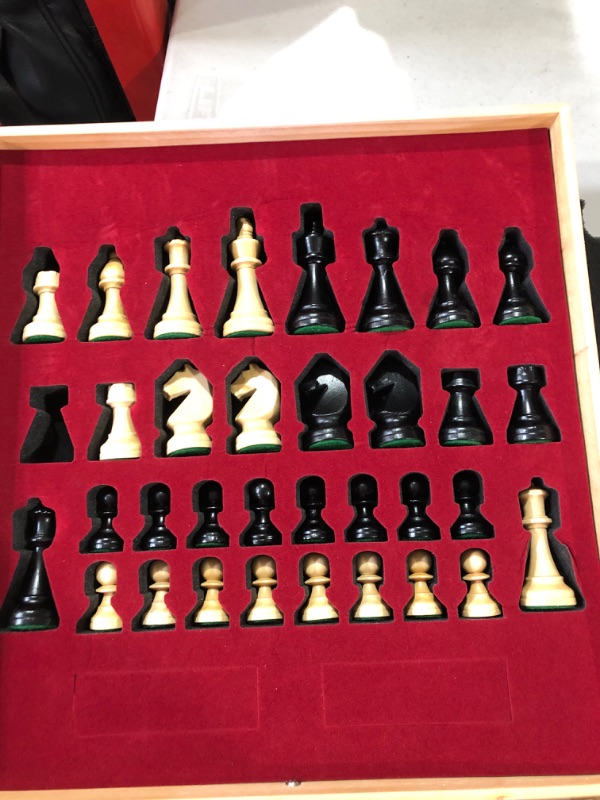 Photo 3 of A&A 15 inch Walnut Wooden Chess Sets w/ Storage Drawer / Triple Weighted Chess Pieces - 3.0 inch King Height/ Walnut Box w/Walnut & Maple Inlay / 2 Extra Queen / Classic 2 in 1 Board Games/ Chess Only Triple Weighted Pieces w/ Walnut Box