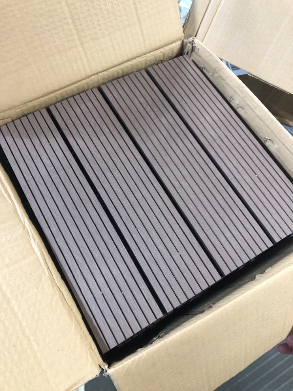 Photo 2 of (READ NOTES) 30 sq. ft Wood Plastic Composite Patio Deck Tiles,12”x12” Interlocking Decking Tiles,30 Pack - Coffee