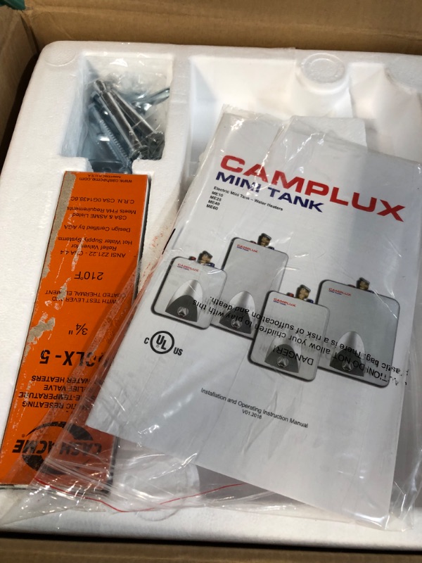 Photo 4 of Camplux ME25 Mini Tank Electric Water Heater 2.5-Gallon with Cord Plug,1.5kW at 120 Volts