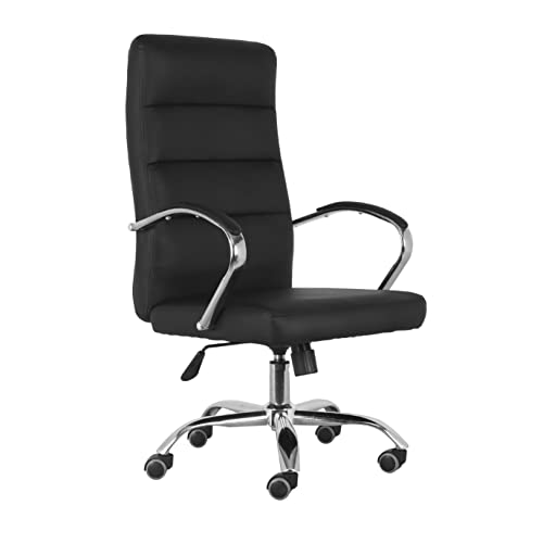 Photo 1 of Comfty Padded Armrests and Chrome Base Fixed Back Leather Office Chair, 42.13”-45.28”, Black