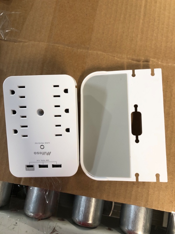 Photo 2 of Wall Outlet Extender - Surge Protector 6 AC Outlets Multi Plug Outlet with Shelf, 2 USB and USB C Charging Ports Wall Plug Expander, USB Wall Charger Outlet Splitter for Home Dorm White