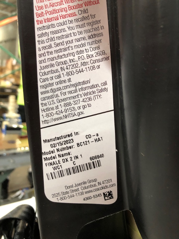 Photo 3 of Cosco Finale DX 2-in-1 Booster Car Seat, Forward Facing 40-100 lbs, MANUFACTURED DATE 2/15/23