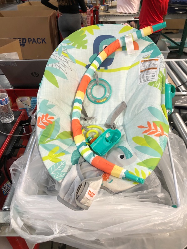 Photo 2 of Bright Starts Rainforest Vibes 3-Point Harness Vibrating Baby Bouncer with -Toy bar 21"D x 19"W x 16.63"H