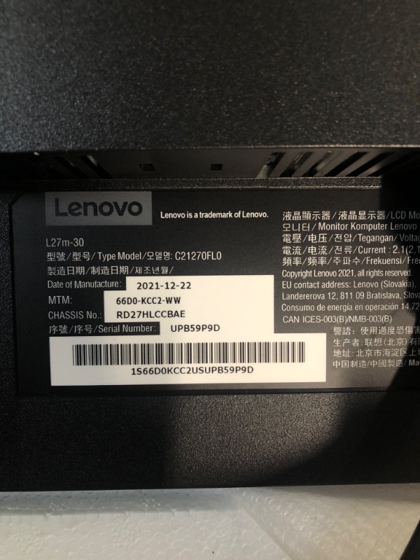 Photo 1 of Lenovo L27m-30-2022