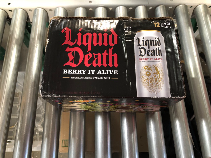 Photo 3 of ***EXPIRES 8/24/2024*** Liquid Death Sparkling Water, Berry It Alive 16.9 oz. Tallboys (12-Pack)