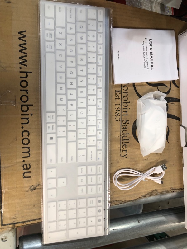 Photo 2 of Bluetooth Keyboard Mouse, Multi-Device Wireless Keyboard Mouse Combo(White and Silver)