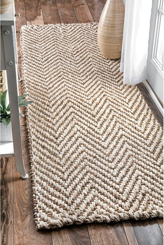 Photo 1 of NuLOOM Vania Chevron Jute Runner Rug, 2' 6" x 6, Off-white