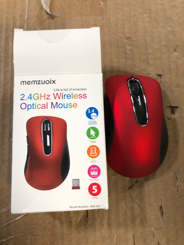 Photo 2 of memzuoix 2.4G Wireless Mouse, 1200 DPI Mobile Optical Cordless Mouse with USB Receiver, Portable Computer Mice Wireless Mouse for Laptop, PC, Desktop, MacBook, 5 Buttons, Red