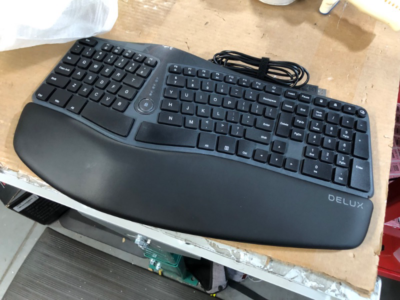 Photo 2 of DeLUX Wired Ergonomic Split Keyboard with Wrist Rest, [Standard Ergo] Keyboard Series with 2 USB Passthrough