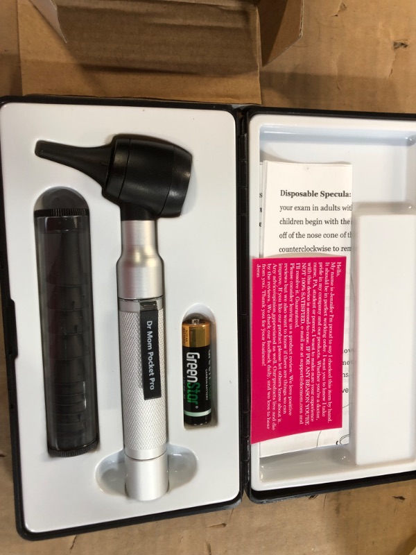 Photo 2 of 4th Generation Doctor Mom LED Pocket Pro Otoscope with both Adult and Pediatric Disposable Specula Tips, Battery, and Protective Hard Plastic Case
