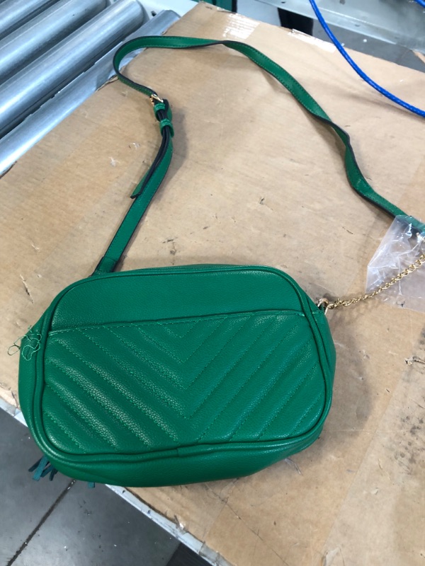 Photo 2 of ***NEEDS TO BE SEWN***SEE NOTES
Chevron Quilted Crossbody Camera Bag with Chain Strap and Tassel Kelly Green