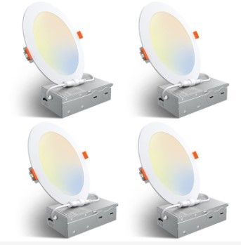 Photo 1 of Amico 4 Pack 6 Inch 5CCT Ultra-Thin LED Recessed Ceiling Light with Junction Box, 2700K/3000K/3500K/4000K/5000K Selectable, 12W Eqv 110W, Dimmable Can-Killer Downlight, 1050LM High Brightness - ETL