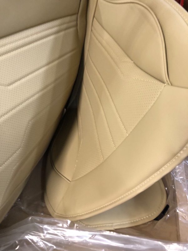 Photo 5 of AOOG Leather Car Seat Covers, Leatherette Automotive Seat Covers, Front Pair, Beige 