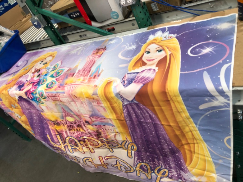 Photo 2 of ALIDEAL Tangled Backdrop Banner Movie Photography Rapunzel Princess Background Island Castle Party Supplies Background