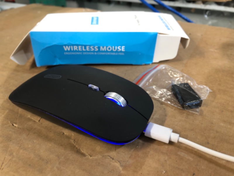 Photo 2 of Uiosmuph LED Wireless Mouse, G12 Slim Rechargeable Wireless Silent Mouse, 2.4G Portable USB Optical Wireless Computer Mice with USB Receiver and Type C Adapter (Matte Black)