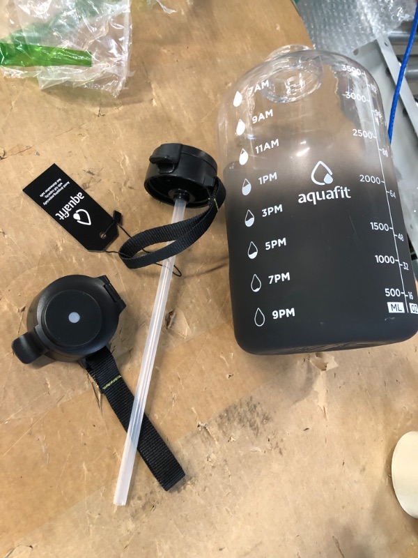 Photo 3 of **USED BUT APPEARS NEW**  AQUAFIT 1 Gallon Water Bottle With Times To Drink - 128 oz Water Bottle With Straw - Motivational Water Bottle - Large Water Bottle - Sports Water Bottle With Time Marker - Gym Water Jug 1 Gallon Black