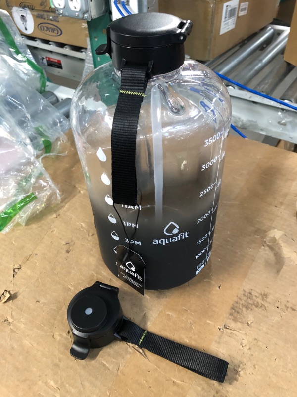 Photo 2 of **USED BUT APPEARS NEW**  AQUAFIT 1 Gallon Water Bottle With Times To Drink - 128 oz Water Bottle With Straw - Motivational Water Bottle - Large Water Bottle - Sports Water Bottle With Time Marker - Gym Water Jug 1 Gallon Black