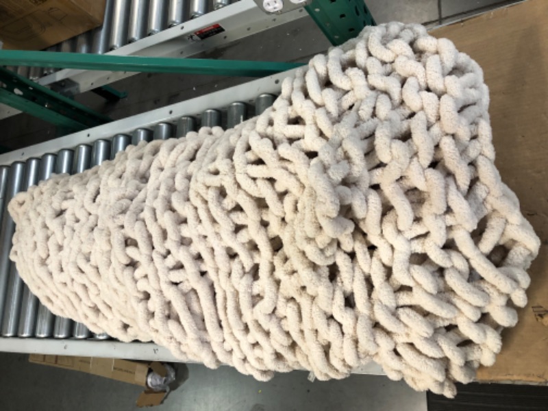 Photo 1 of **SEE NOTES** Adyrescia Chunky Knit Blanket Throw | 100% Hand Knit with Jumbo Chenille Yarn (50"x60", Cream White) 50"x60" Cream White
