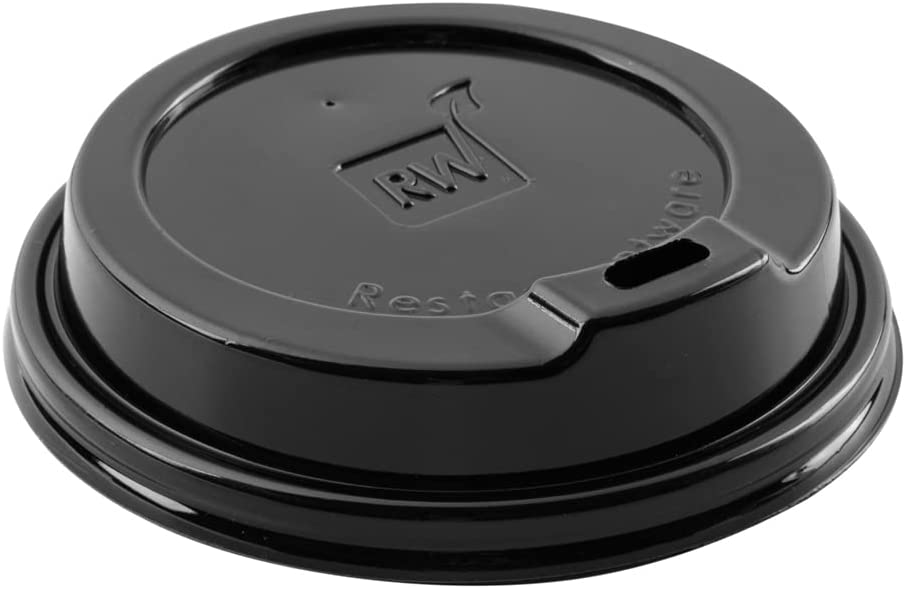 Photo 1 of **USED BUT APPEARS NEW** LIDS ONLY: 350-CT Disposable Black Lid for Coffee and Tea Cups - Fits 8, 12, 16, 20-OZ Cups: Perfect for Coffee Shops, Juice Shops, and Takeout - Recyclable Polystyrene Cup Lid - Restaurantware