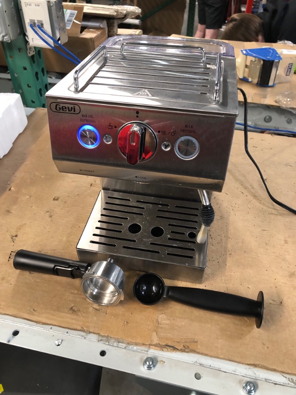 Photo 3 of **SEE NOTES** Gevi 15 Bar Pump Espresso Coffee Machine with Manual Milk Frother, Espresso and Cappuccino Machine for Home, 50 oz removable water tank, Silver / Stainless