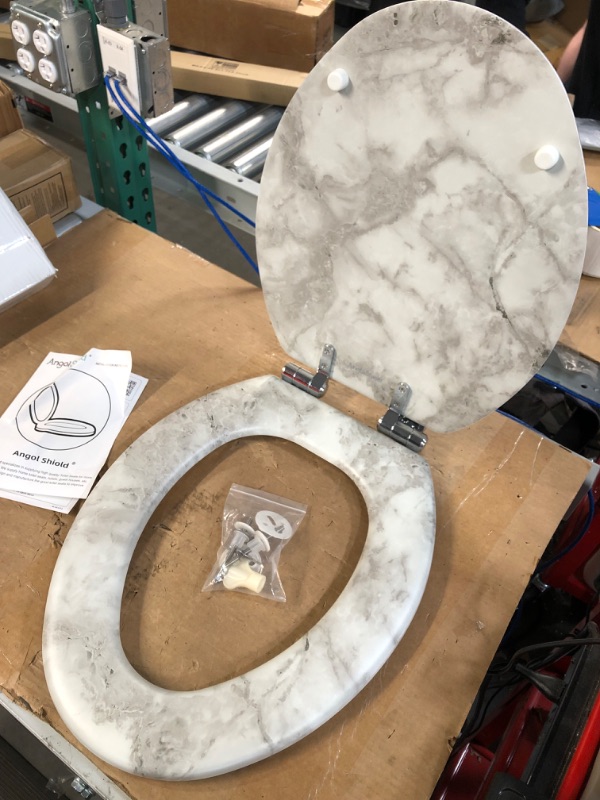 Photo 2 of **SEE NOTES** Angel Shield Marble Toilet Seat Durable Molded Wood with Quiet Close,Easy Clean Quick-Release Hinges (Elongated,Gray Marble) Elongated-18.5” Gray Marble-Elongated