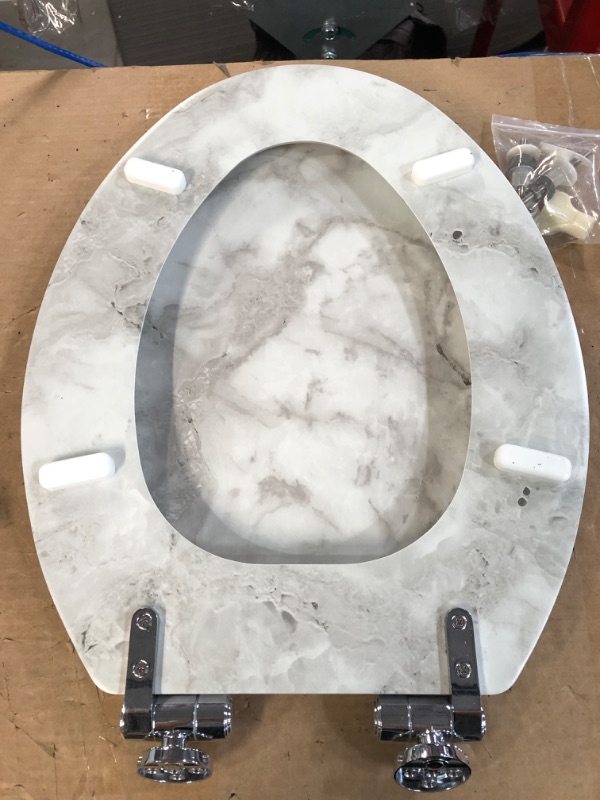 Photo 5 of **SEE NOTES** Angel Shield Marble Toilet Seat Durable Molded Wood with Quiet Close,Easy Clean Quick-Release Hinges (Elongated,Gray Marble) Elongated-18.5” Gray Marble-Elongated