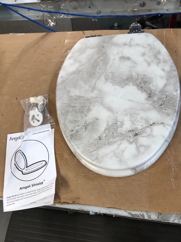 Photo 3 of **SEE NOTES** Angel Shield Marble Toilet Seat Durable Molded Wood with Quiet Close,Easy Clean Quick-Release Hinges (Elongated,Gray Marble) Elongated-18.5” Gray Marble-Elongated