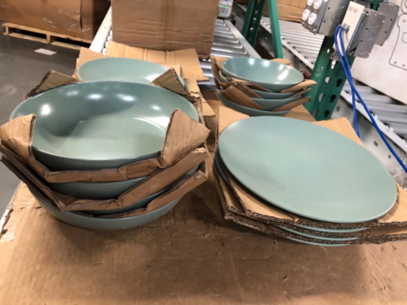 Photo 1 of **USED BUT APPEARS NEW**  vancasso Sabine 16-Piece Dinnerware Set, Stoneware Semi-matte Kitchen Plates and Bowls Sets, Service for 4, with Dinner Plates, Dessert Plates, Pasta Bowls and Cereal Bowls, Microwave Safe, Turquoise