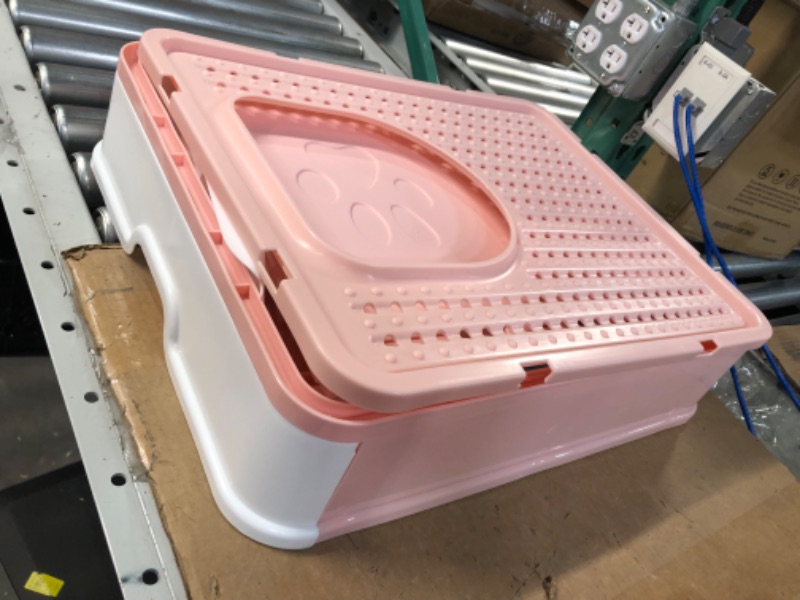 Photo 6 of **SEE NOTES** kathson Large Foldable Cat Litter Box Pan with Lid Enclosed Cat Potty with Drawer Top Entry Anti-Splashing Cat Toilet Supplies Including Pet Pee Pads Litter Scoop Cleaning Glove Pink