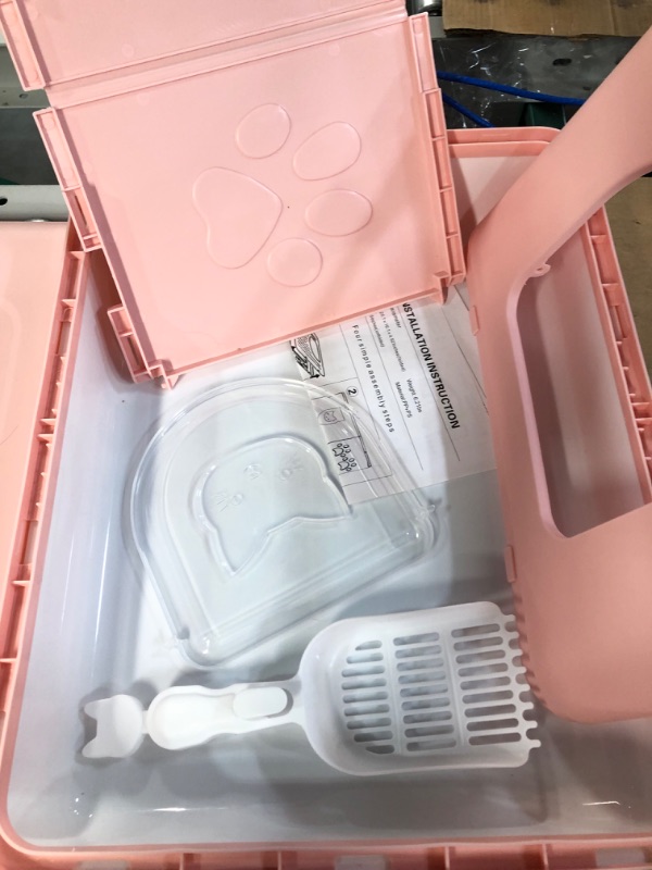 Photo 4 of **SEE NOTES** kathson Large Foldable Cat Litter Box Pan with Lid Enclosed Cat Potty with Drawer Top Entry Anti-Splashing Cat Toilet Supplies Including Pet Pee Pads Litter Scoop Cleaning Glove Pink