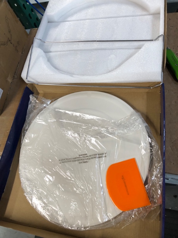 Photo 2 of **USED BUT APPEARS NEW**  KitchenStar Pizza Stone 16 inch with Handles (Large) - Cordierite Baking Stone Set with Metal Rack & Plastic Scraper - High Temperature Resistant Ceramic Pizza Stones for Oven, Grill or Smoker 16" Round