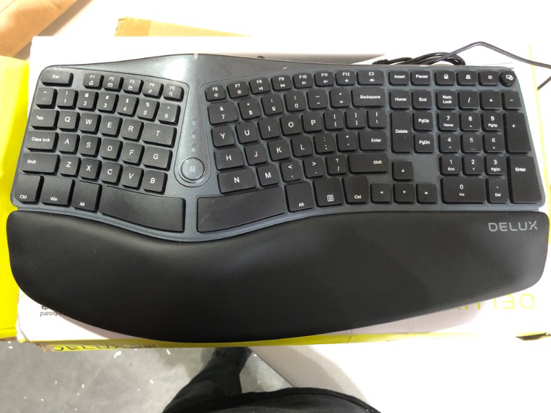 Photo 2 of DeLUX Wired Ergonomic Split Keyboard with Wrist Rest, [Standard Ergo] Keyboard (GM901U-Black)