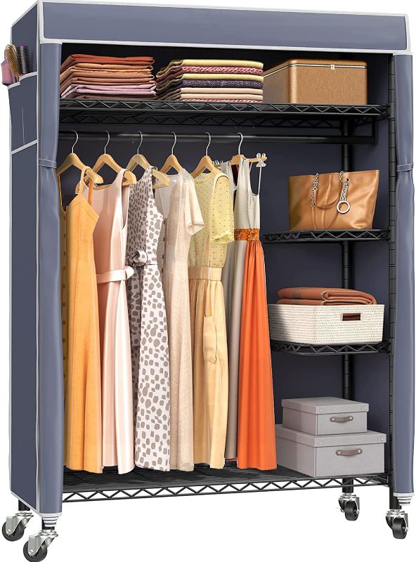 Photo 1 of ** PARTS ONLY ** UDEAR Closet Organizer Wardrobe Clothes Storage Shelves, Non-Woven Fabric Cover with Side Pockets,41.3 x 17.7 x 66.9 inches grey