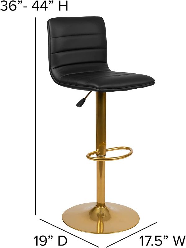 Photo 3 of  Modern Black Vinyl Adjustable Bar Stool with Back, Counter Height Swivel Stool with Gold-Pedestal Base, Set of 2