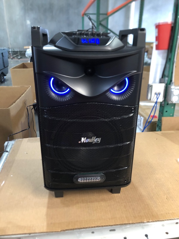 Photo 2 of Moukey Karaoke Machine, PA System Subwoofer, Portable Bluetooth Speaker w/ 2 Wireless Microphones, Lyrics Display Holder, Party Lights & Echo/Treble/Bass Adjustment, Support TWS/REC/AUX/MP3/USB/TF/FM 10" Subwoofer