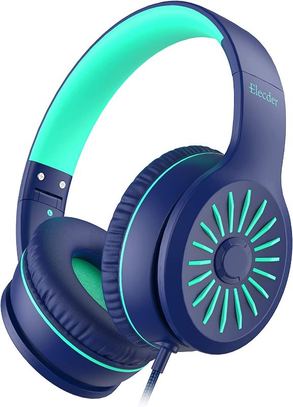 Photo 2 of ELECDER i45 On-Ear Headphones with Microphone - Foldable Stereo Bass Headphones with No-Tangle 1.5M Cord, 3.5MM Jack, Portable Wired Headphones for School/Kids/Teens/Smartphones/Travel/Tablet - Blue