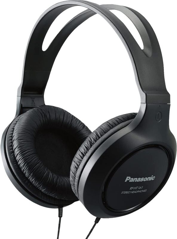 Photo 2 of Panasonic Headphones, Lightweight Over the Ear Wired Headphones with Clear Sound and XBS for Extra Bass, Long Cord, 3.5mm Jack for Phones and Laptops – RP-HT161-K (Black