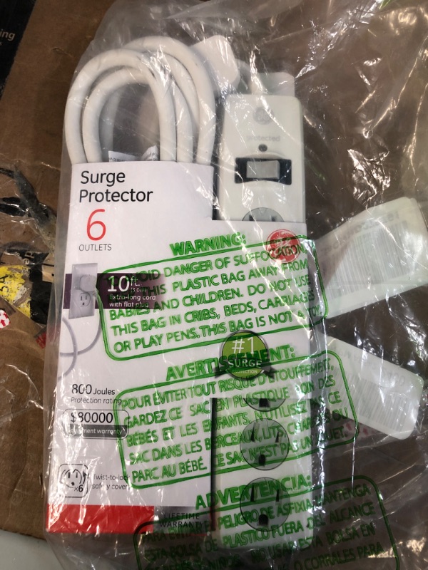 Photo 2 of GE 14092 6 Outlet Surge Protector White 10 ft Cord