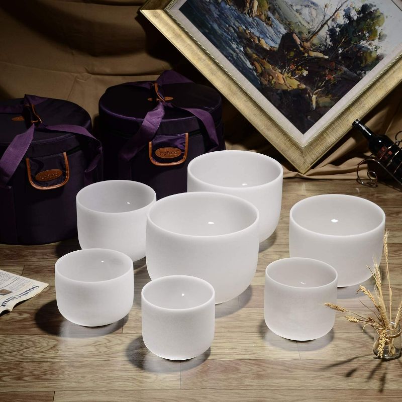 Photo 1 of (READ NOTES) TOPFUND 432 Hz Chakra Set of 7 Crystal Singing Bowls 8-10 inch - 432Hz Set of 7 Singing Bowls