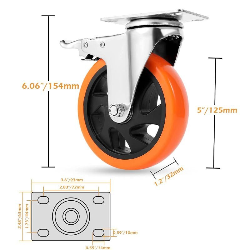 Photo 2 of 5 Inch Swivel Caster Wheels, Heavy Duty Casters