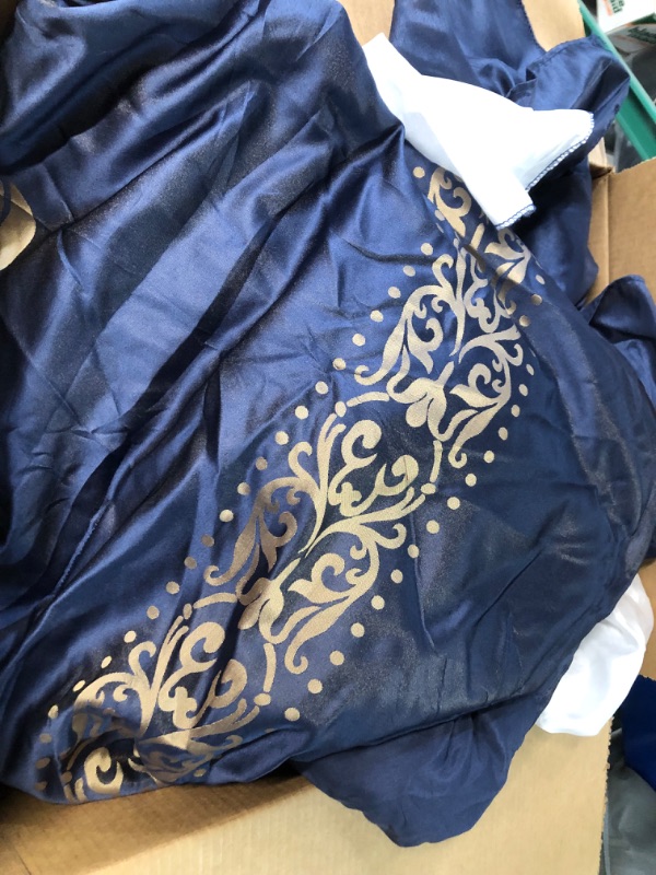 Photo 2 of [USED] Chezmoi Collection 7-Piece Jacquard Floral Comforter Set (California King, Navy/Gold)