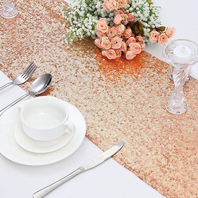 Photo 1 of [USED] Rose Gold Sequin Table Runner 12"x108" Pack of 10 
