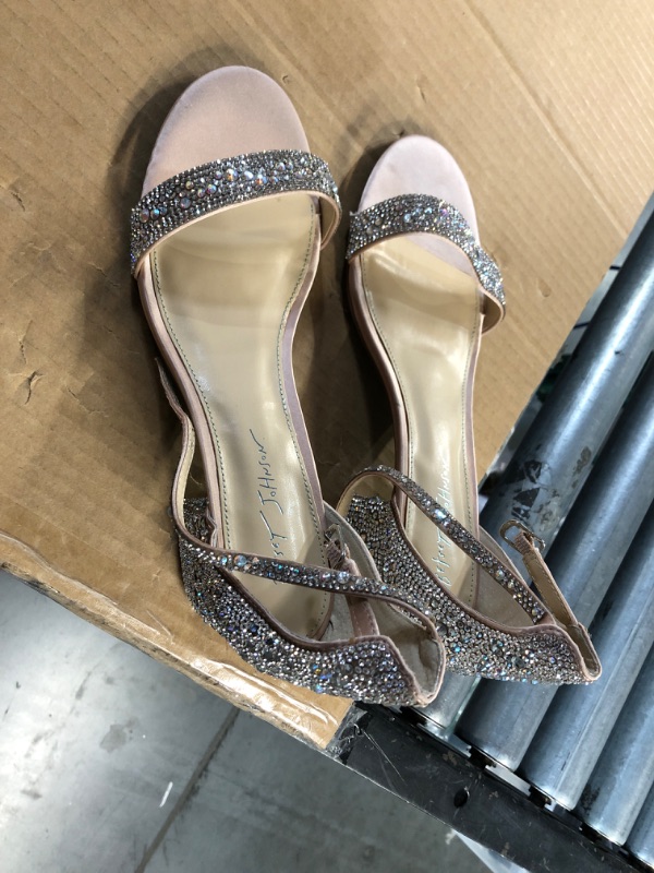 Photo 1 of EQAUDES Rhinestone Heels Sandals Low Chunky Block Heels for Women Ankle Strap - Size Women 12