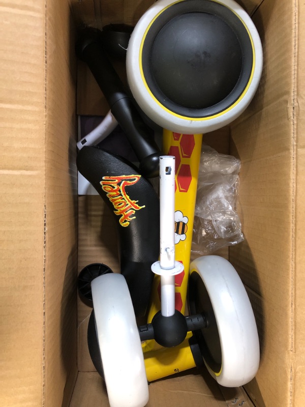 Photo 2 of 10-24 Months Baby Balance Bike - No Pedal Toddler Walker Trainer Riding Toys for Infant 1 Year Old Boys and Girls with 4 Silent Wheels, Carbon Steel Frame, Cushion Seat, Bumble Bee