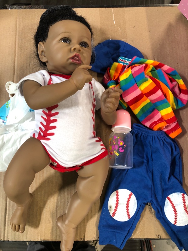 Photo 3 of HOOMAI Lifelike Reborn Baby Dolls with Soft Body African American Realistic Girl Doll 22.11 Inch Best Birthday Gift Set Charlotte