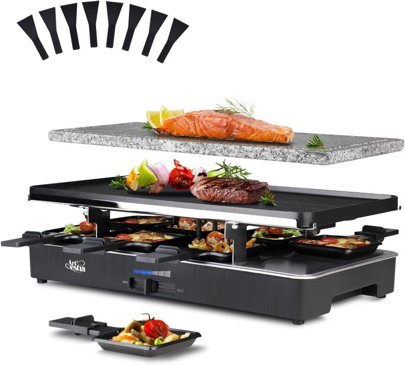 Photo 1 of Artestia Raclette Table Grill,1200W raclette grill,Korean BBQ Grill Electric Indoor 2 in 1 Korean Bbq Grill,Cheese Raclette with Grill Stone and Non-Stick Reversible Alumin