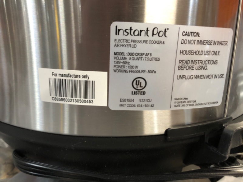 Photo 4 of *DAMAGED, SEE NOTES* Instant Pot 8 qt 11-in-1 Air Fryer Duo Crisp + Electric Pressure Cooker